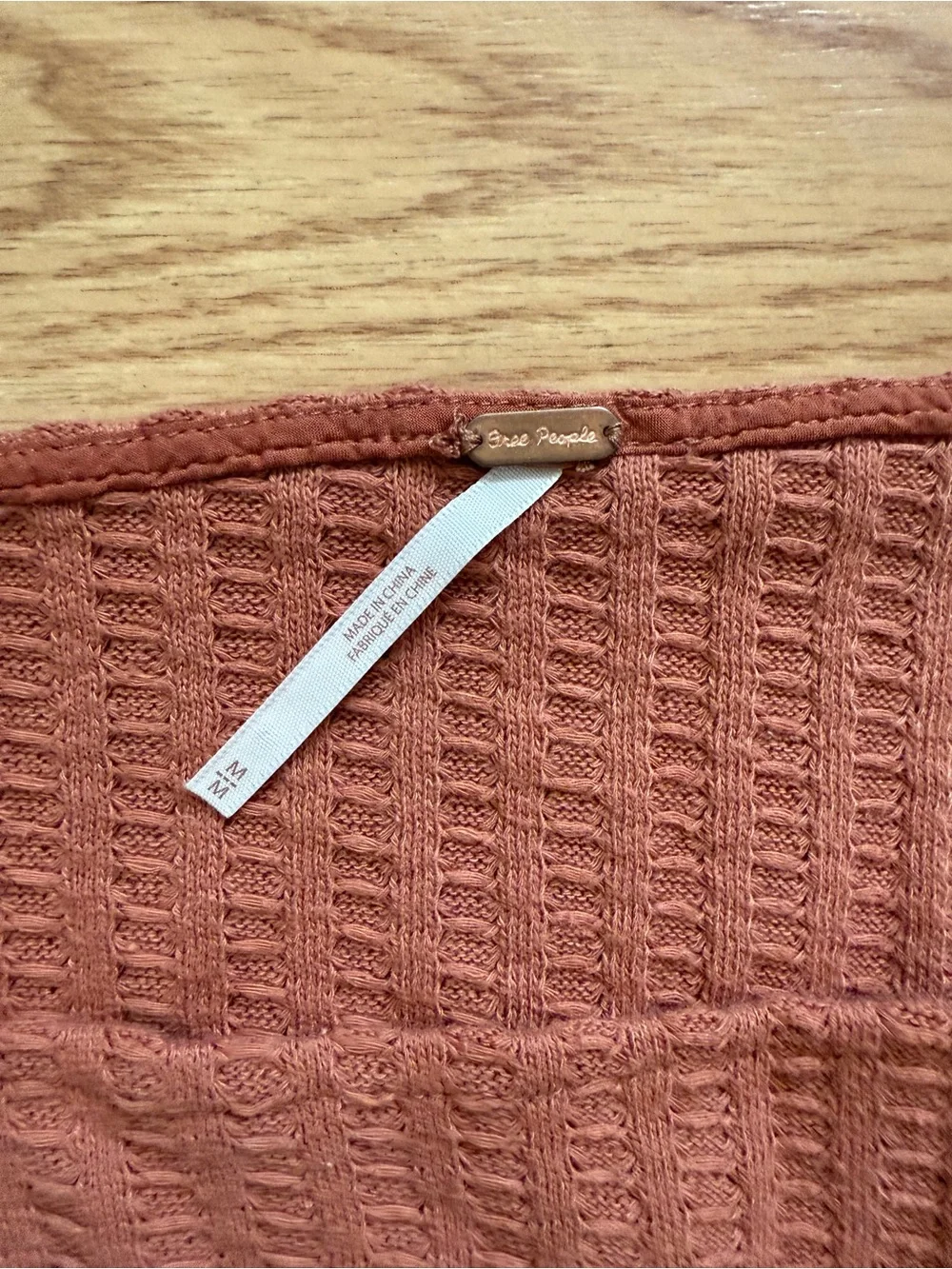 Free People Dylan Ribbed Lace-Trim Long Sleeve Crop Top Rust M - Picture 2 of 6